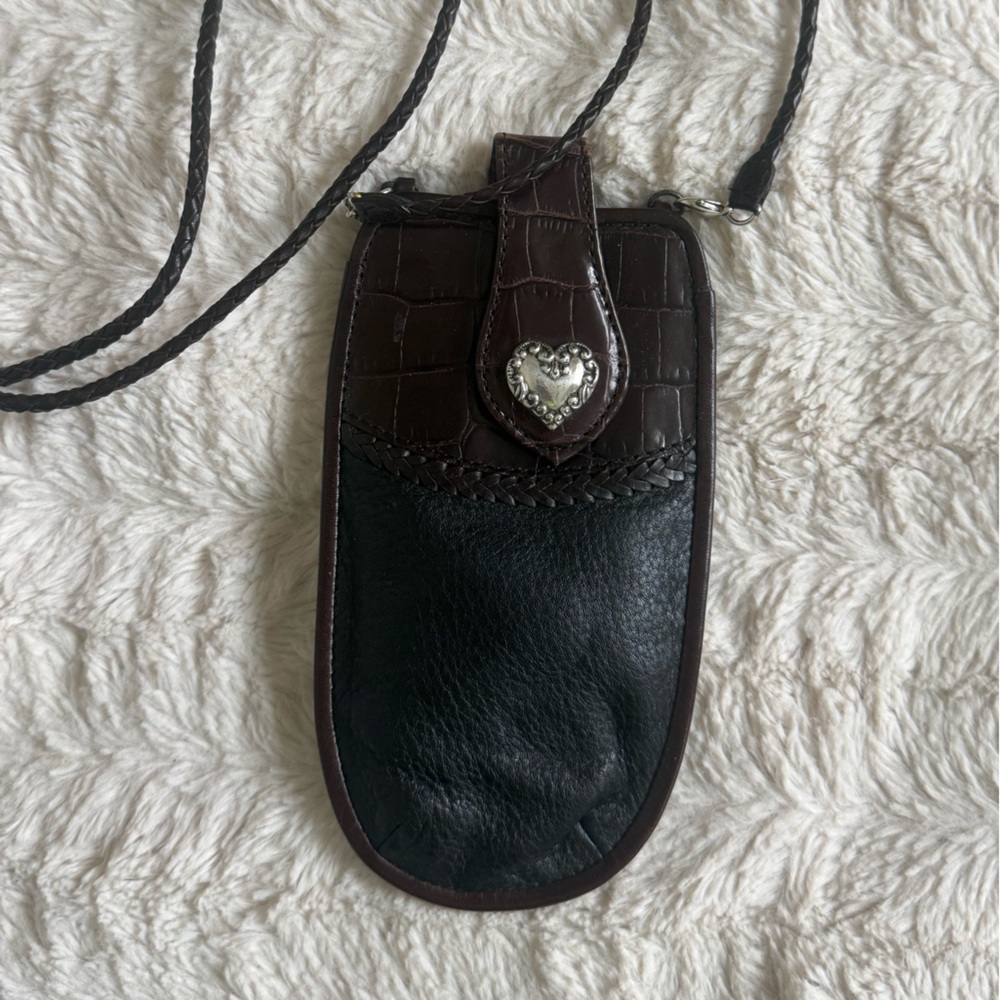 Brighton Black and Brown Crossbody Sunglass Bag with Heart Accent
